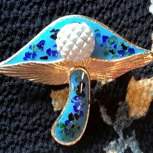 Pretty Blue Handpainted Enamel Mushroom Brooch Pin